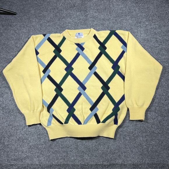 English Sports Shop Bermuda Sweater Mens Large Yellow 100% Cotton Geometry - Picture 1 of 6
